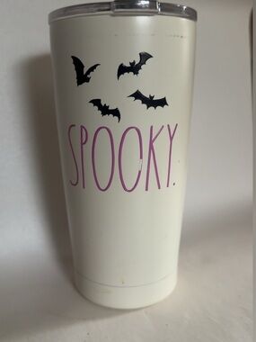 Rae Dunn Spooky Bat Tumbler - White with Purple Text